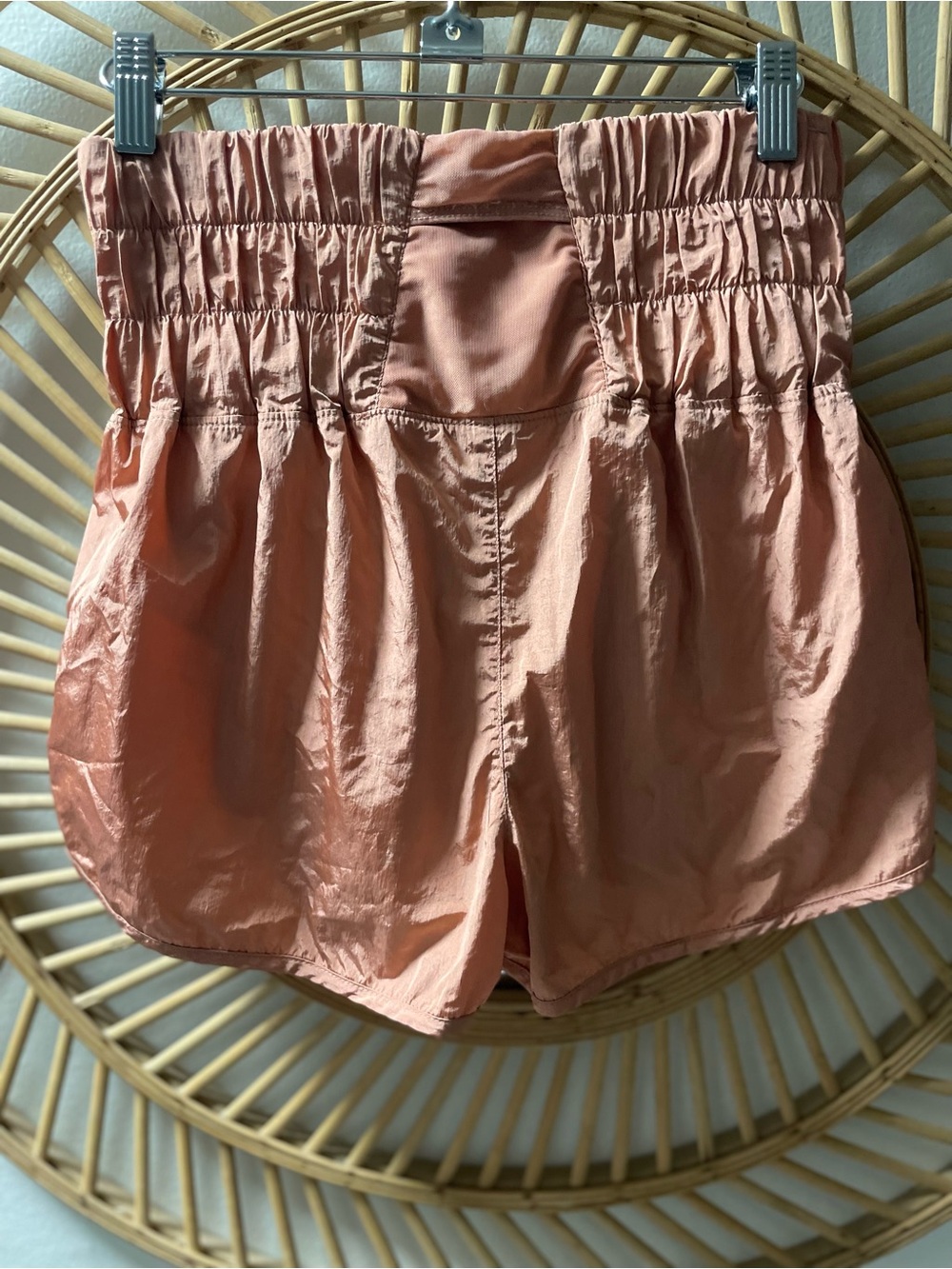 Free people size small Women's High-Waist Smocked Shorts — Peach Pink - Picture 2 of 6